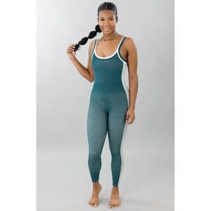 Cream Yoga Cape Jumpsuit Teal Seamless Activewear‎ Gym Athleisure Lounge